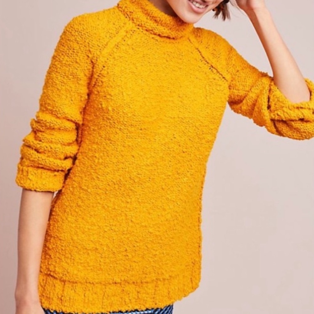 Anthropologie Juliette Mustard Yellow Boucle Turtleneck Sweater M